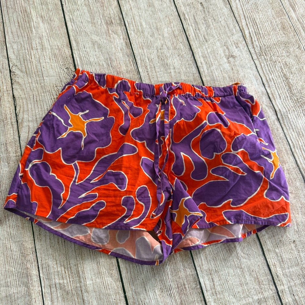 Anthropologie Cotton Poplin Drawstring Floral Purple Size Small Shorts